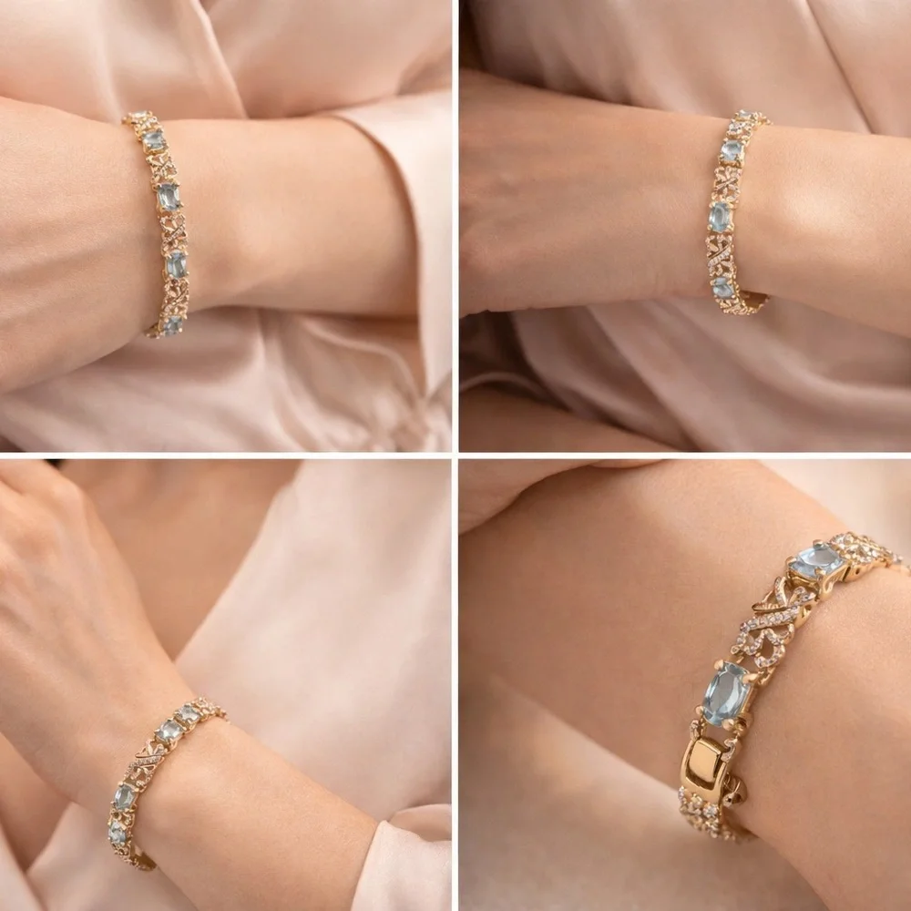 14k White Gold Blue Topaz tennis bracelet